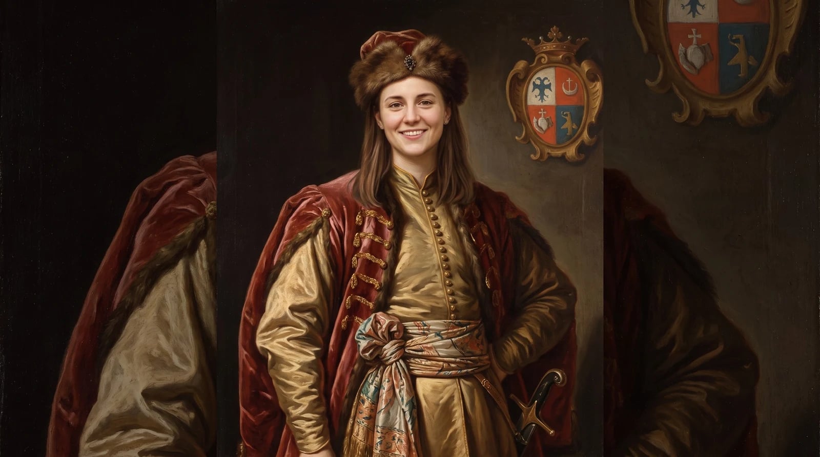 To samo zdjęcie po stylizacji w Retuszuj.pl — styl: Portret sarmacki. Rysy twarzy i kompozycja zachowane