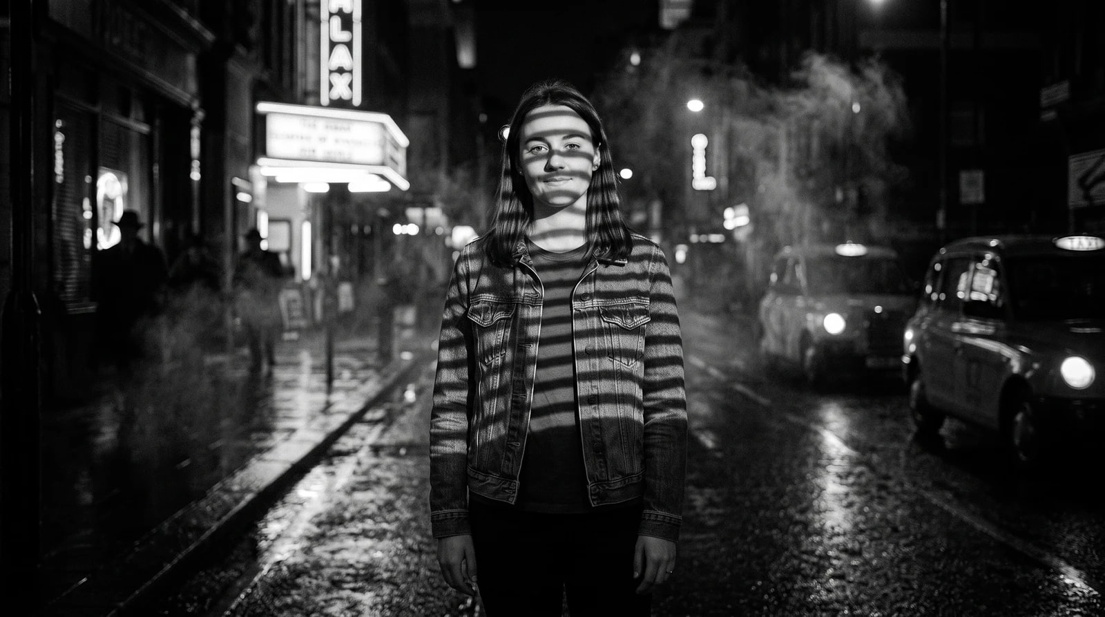 To samo zdjęcie po stylizacji w Retuszuj.pl — styl: Film noir. Rysy twarzy i kompozycja zachowane