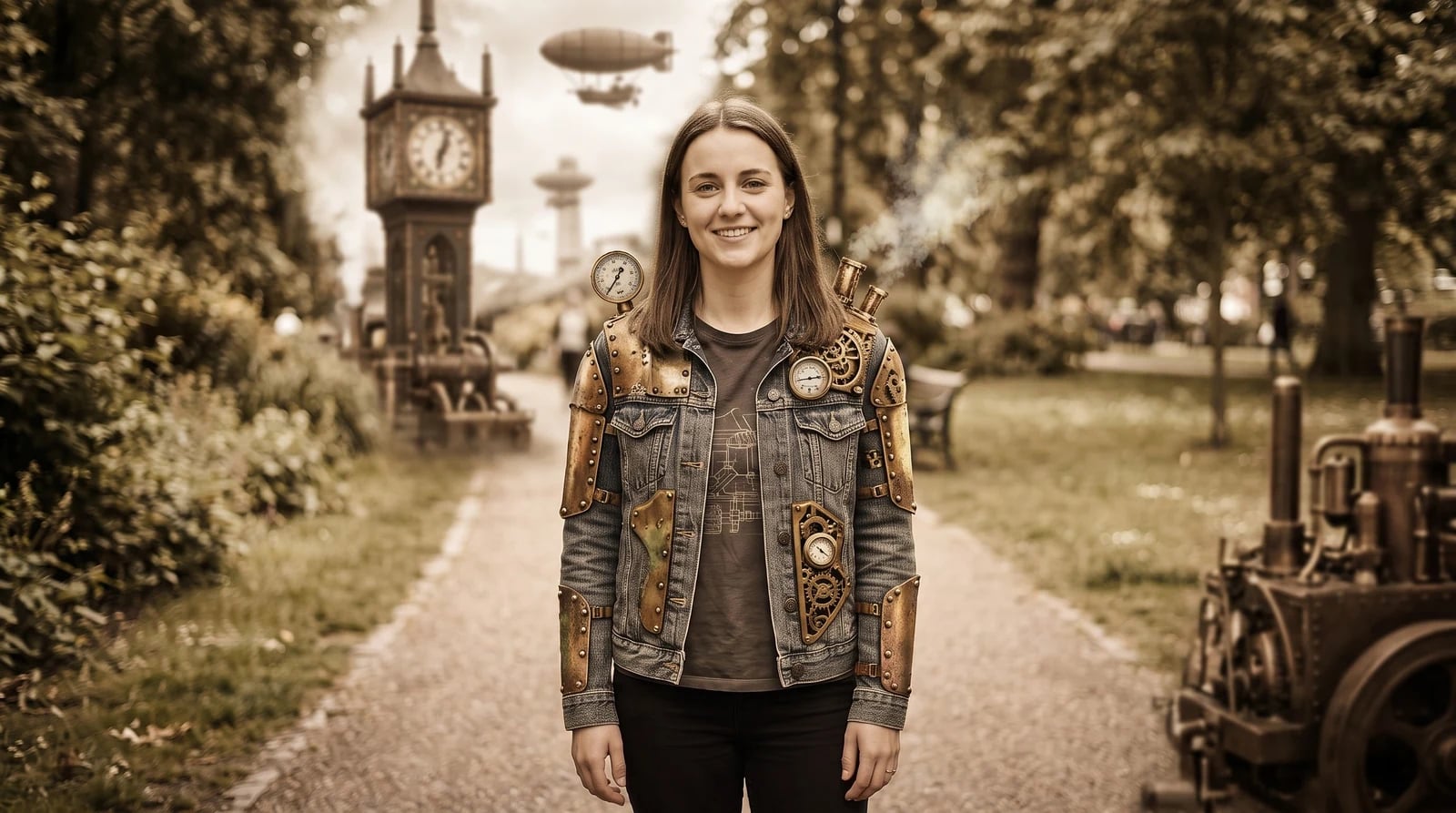 To samo zdjęcie po stylizacji w Retuszuj.pl — styl: Steampunk. Rysy twarzy i kompozycja zachowane